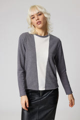 Jadea 4864 maglia donna girocollo tessuto elasticizzato bicolore grigio
