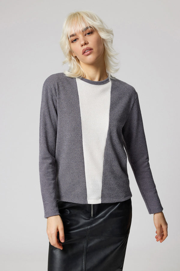 Jadea 4864 maglia donna girocollo tessuto elasticizzato bicolore grigio
