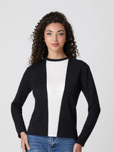 Jadea 4864 maglia donna girocollo tessuto elasticizzato bicolore nero
