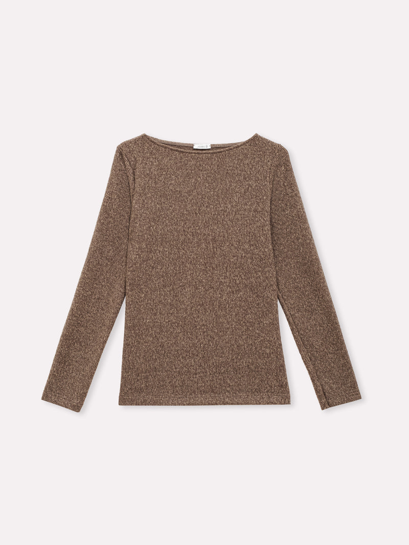 Jadea 4865 maglia donna scollo a barca tessuto a costine caffe
