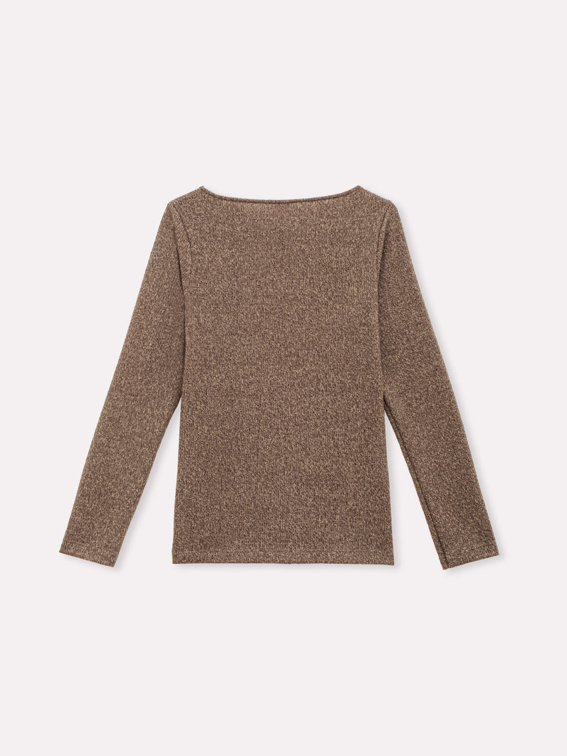 Jadea 4865 maglia donna scollo a barca tessuto a costine caffe
