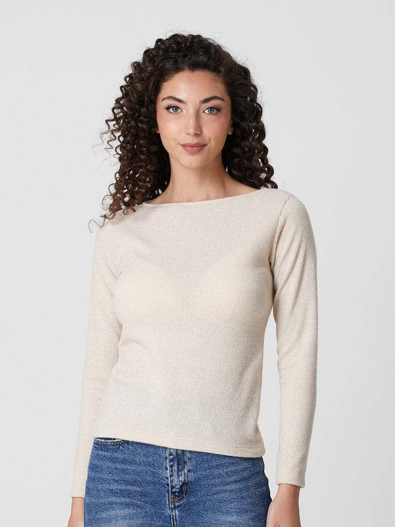 Jadea 4865 maglia donna scollo a barca tessuto a costine crema
