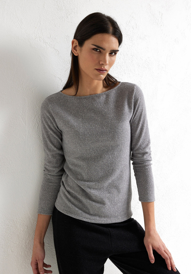 Jadea 4865 maglia donna scollo a barca tessuto a costine grigio

