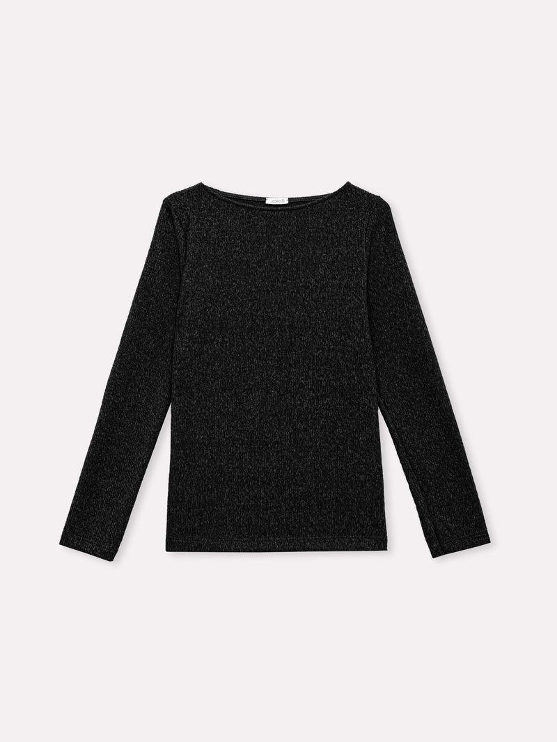 Jadea 4865 maglia donna scollo a barca tessuto a costine nero
