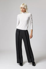 Jadea 4868 pantalone tessuto jaquard bicolore bande frontali a contrasto grigio
