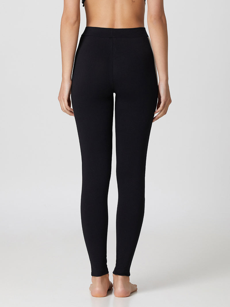 Jadea 4870 leggings in cotone e fascia laterale in maglia a coste nero/beige
