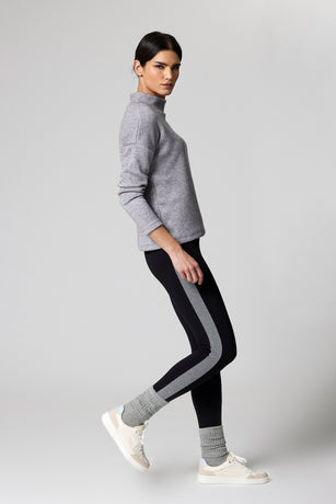 Jadea 4870 leggings in cotone e fascia laterale in maglia a coste nero/grigio
