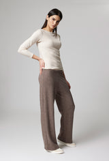 Jadea 4873 pantalone morbido in maglia a coste caffe 
