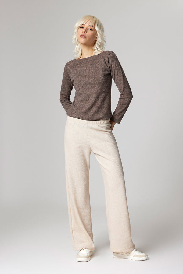 Jadea 4873 pantalone morbido in maglia a coste crema 
