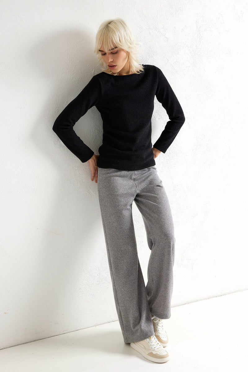 Jadea 4873 pantalone morbido in maglia a coste grigio 
