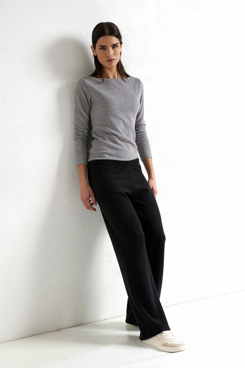 Jadea 4873 pantalone morbido in maglia a coste nero 
