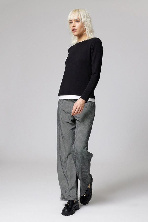 Jadea 4875 pantalone tessuto jaquard gessato e spigato grigio 
