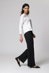 Jadea 4875 pantalone tessuto jaquard gessato e spigato nero 
