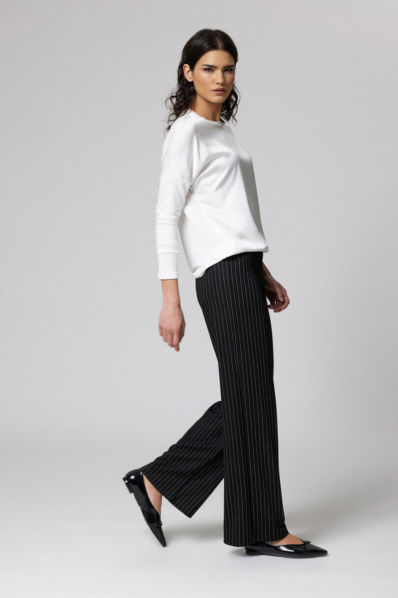 Jadea 4875 pantalone tessuto jaquard gessato e spigato nero 
