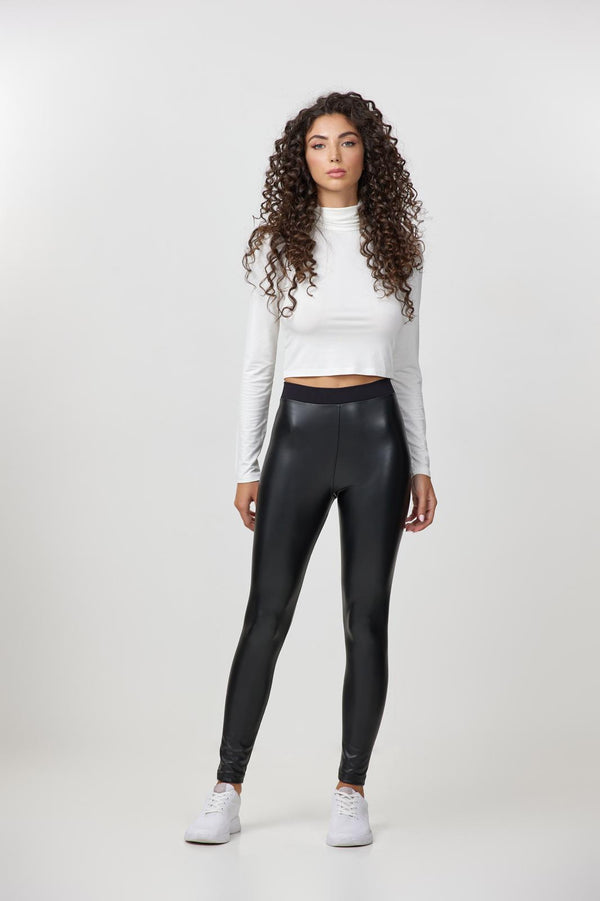 Leggings similpelle con fascia elasticizzata