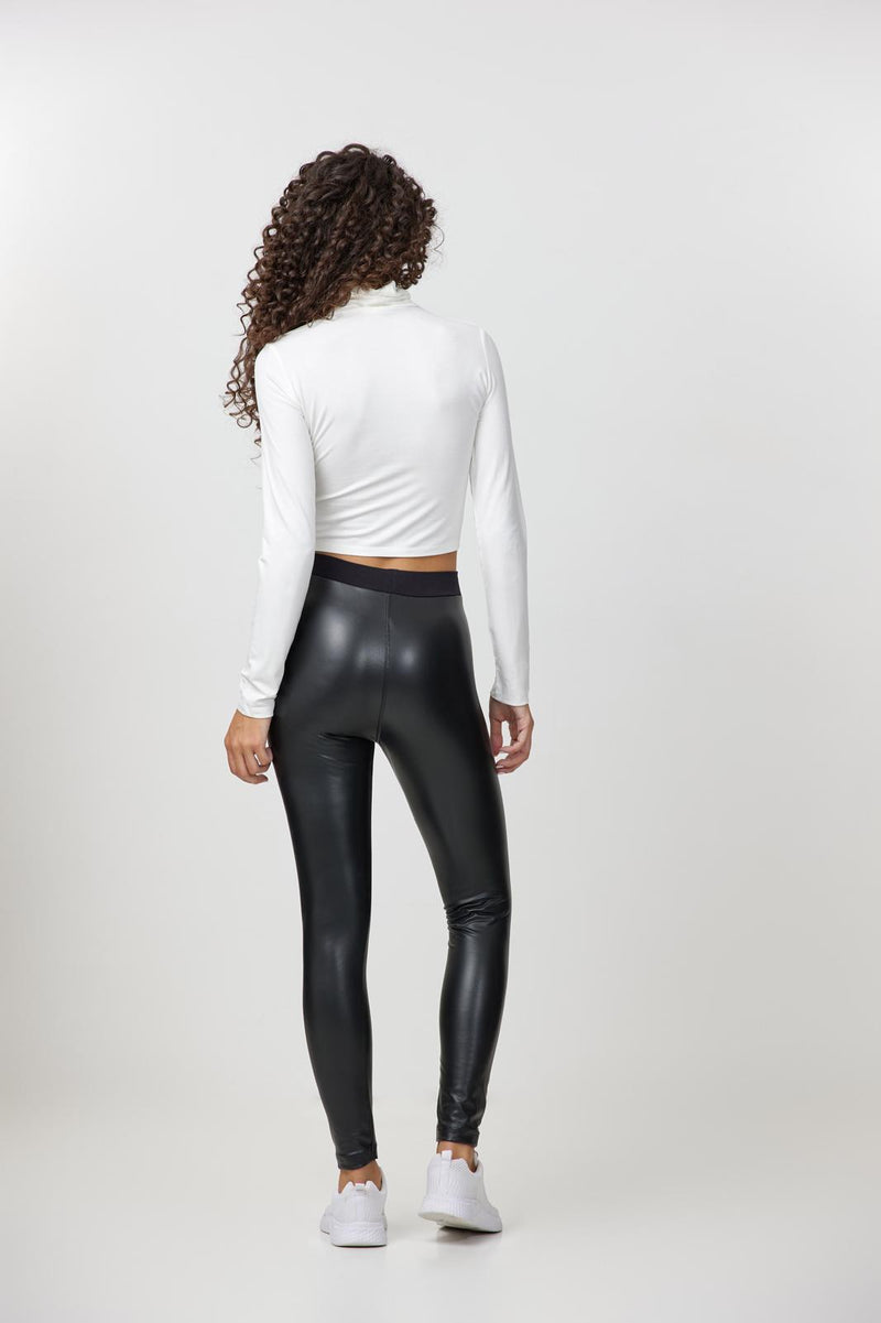 Leggings similpelle con fascia elasticizzata