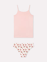 Jadea 4894 coordinato top e slip a fantasia ciliegie con pizzo rosa