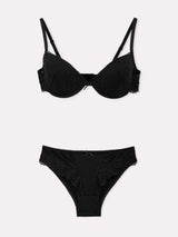 Jadea 4898 coordinato push up e slip in cotone e pizzo floreale nero