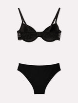 Jadea 4898 coordinato push up e slip in cotone e pizzo floreale nero