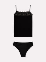 Jadea 4918 coordinato top e slip con pizzo floreale nero