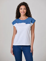 Jadea 4931 t-shirt 100% cotone inserto denim e taschino denim 