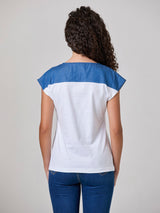 Jadea 4931 t-shirt 100% cotone inserto denim e taschino denim 
