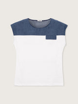 Jadea 4931 t-shirt 100% cotone inserto denim e taschino denim 