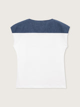 Jadea 4931 t-shirt 100% cotone inserto denim e taschino denim 