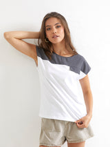 Jadea 4931 t-shirt 100% cotone inserto denim e taschino grigio 

