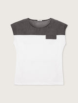 Jadea 4931 t-shirt 100% cotone inserto denim e taschino grigio 

