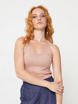 Jadea 4932 canotta a costine in lurex a girocollo rosa

