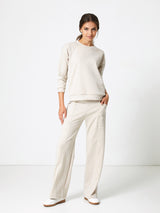 Jadea 4939 pantalone in felpina di viscosa con cuciture beige 