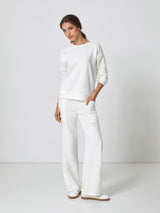 Jadea 4939 pantalone in felpina di viscosa con cuciture panna