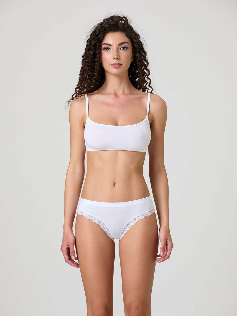 Modal cotton briefs with band and lace around the leg