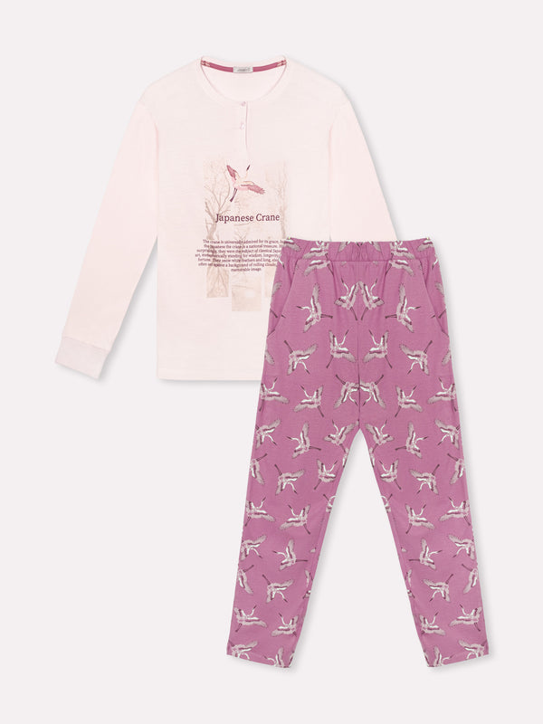 Jadea 5229 pigiama lungo a fantasia cotone jersey colore rosa serie Diana 
