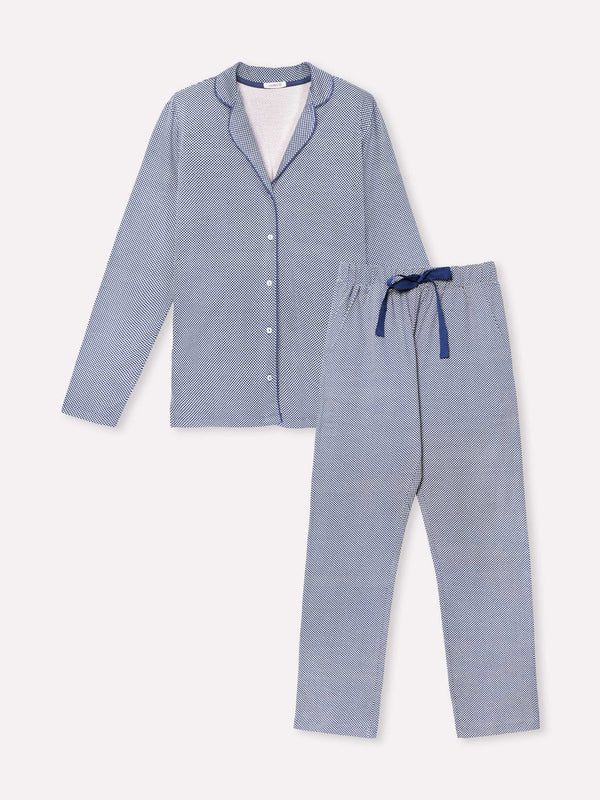 Jadea 5230 pigiama lungo cotone jersey fantasia vichy blu serie Fortuna 
