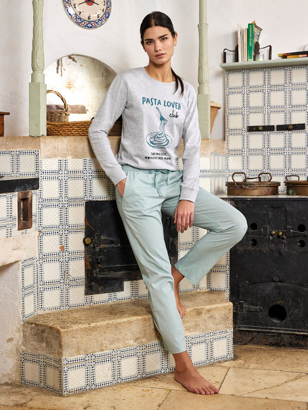 Jadea 5231 pigiama lungo cotone jersey fantasia vichy grigio melange serie Fortuna 

