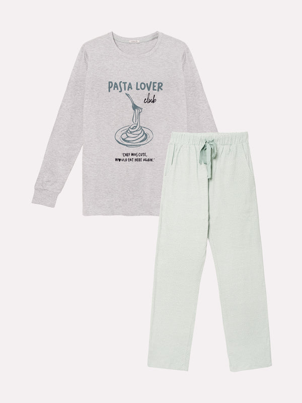 Jadea 5231 pigiama lungo cotone jersey fantasia vichy grigio melange serie Fortuna 
