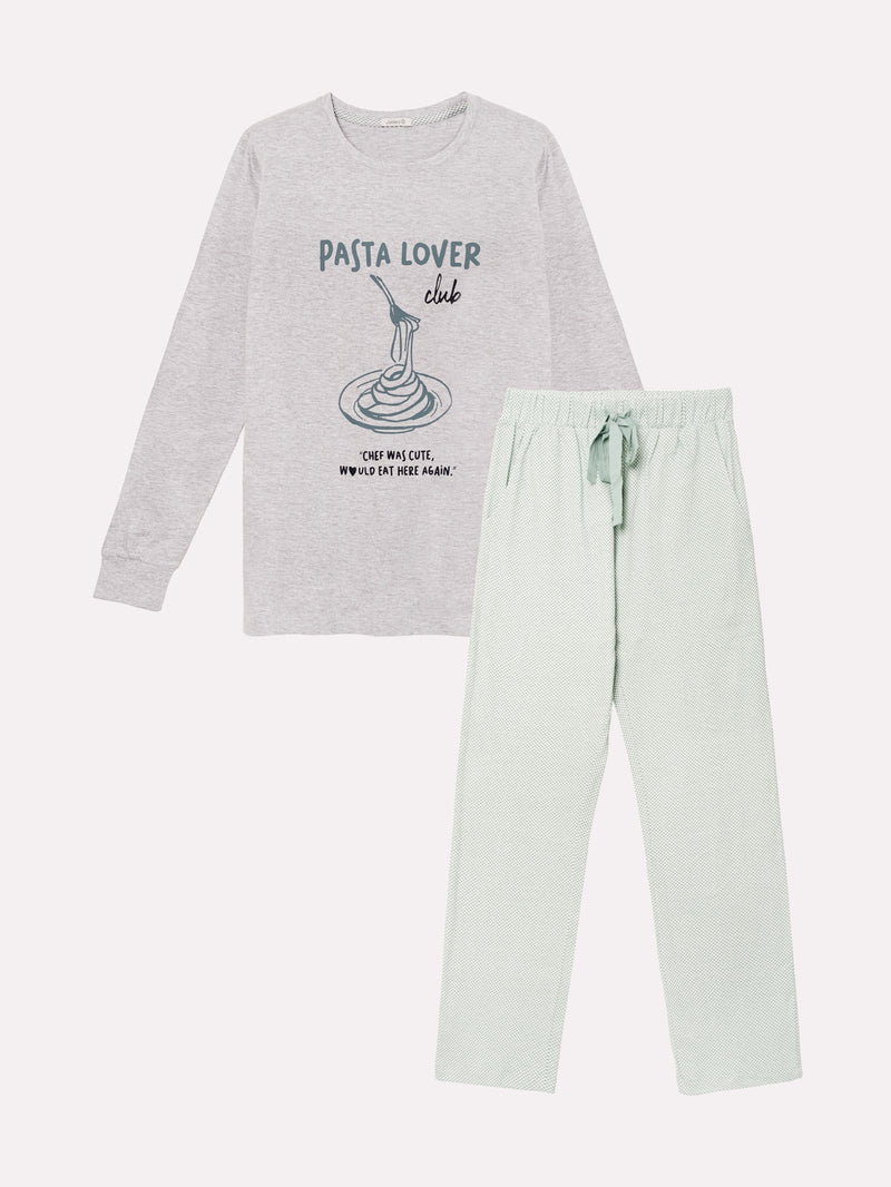 Jadea 5231 pigiama lungo cotone jersey fantasia vichy grigio melange serie Fortuna 
