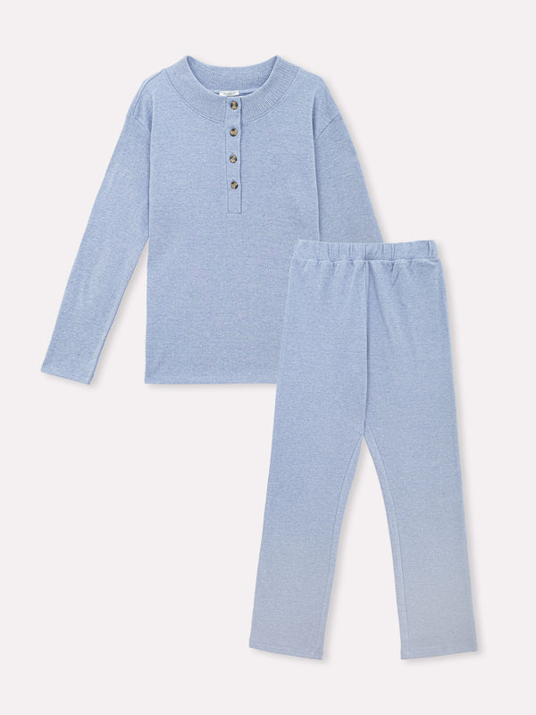 Jadea 5232 pigiama lungo garzato piquet denim melange serie Fortuna 
