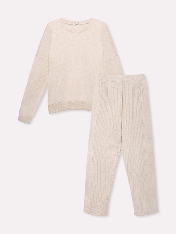 Jadea 5237 pigiama lungo cotone interlock garzato sabbia melange serie Marte 
