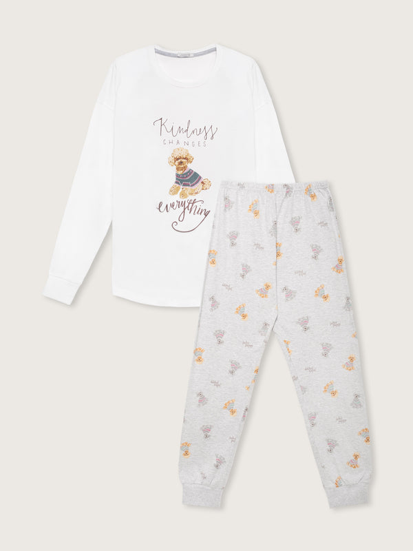 Jadea 5244 pigiama lungo cotone jersey a fantasia colore panna serie Aurora 
