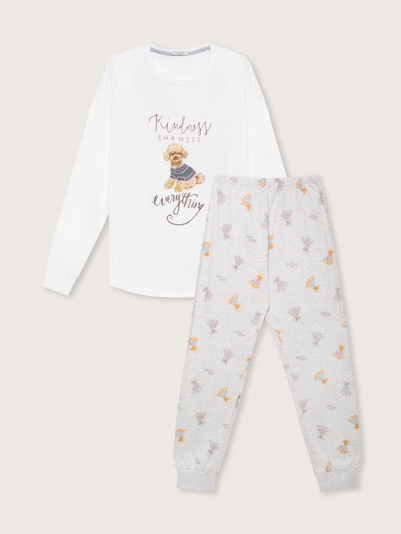 Jadea 5244 pigiama lungo cotone jersey a fantasia colore panna serie Aurora 
