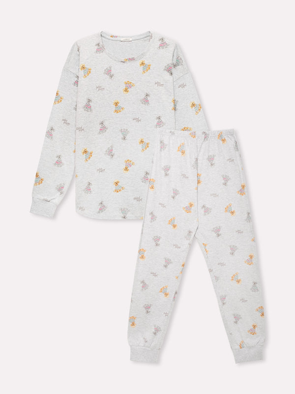 Jadea 5245 pigiama lungo cotone jersey a fantasia grigio melange serie Aurora 
