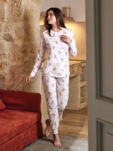 Jadea 5245 pigiama lungo cotone jersey a fantasia rosa serie Aurora 
