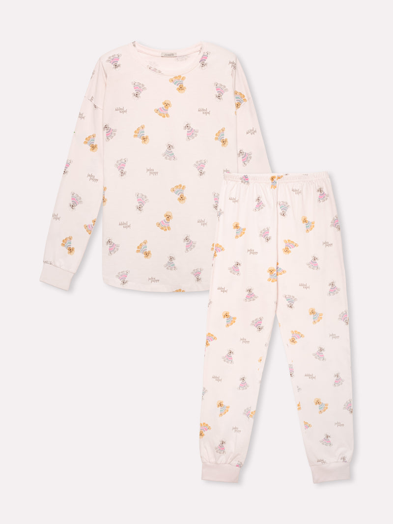 Jadea 5245 pigiama lungo cotone jersey a fantasia rosa serie Aurora 
