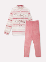 Jadea 5247 pigiama lungo Coral Fleece con ricamo colore fard serie Aurora 
