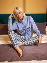 Jadea 5252 pigiama lungo Coral Fleece scozzese fiordaliso serie Nettuno 
