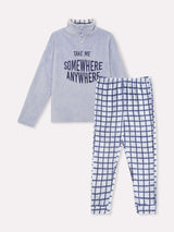 Jadea 5252 pigiama lungo Coral Fleece scozzese fiordaliso serie Nettuno 
