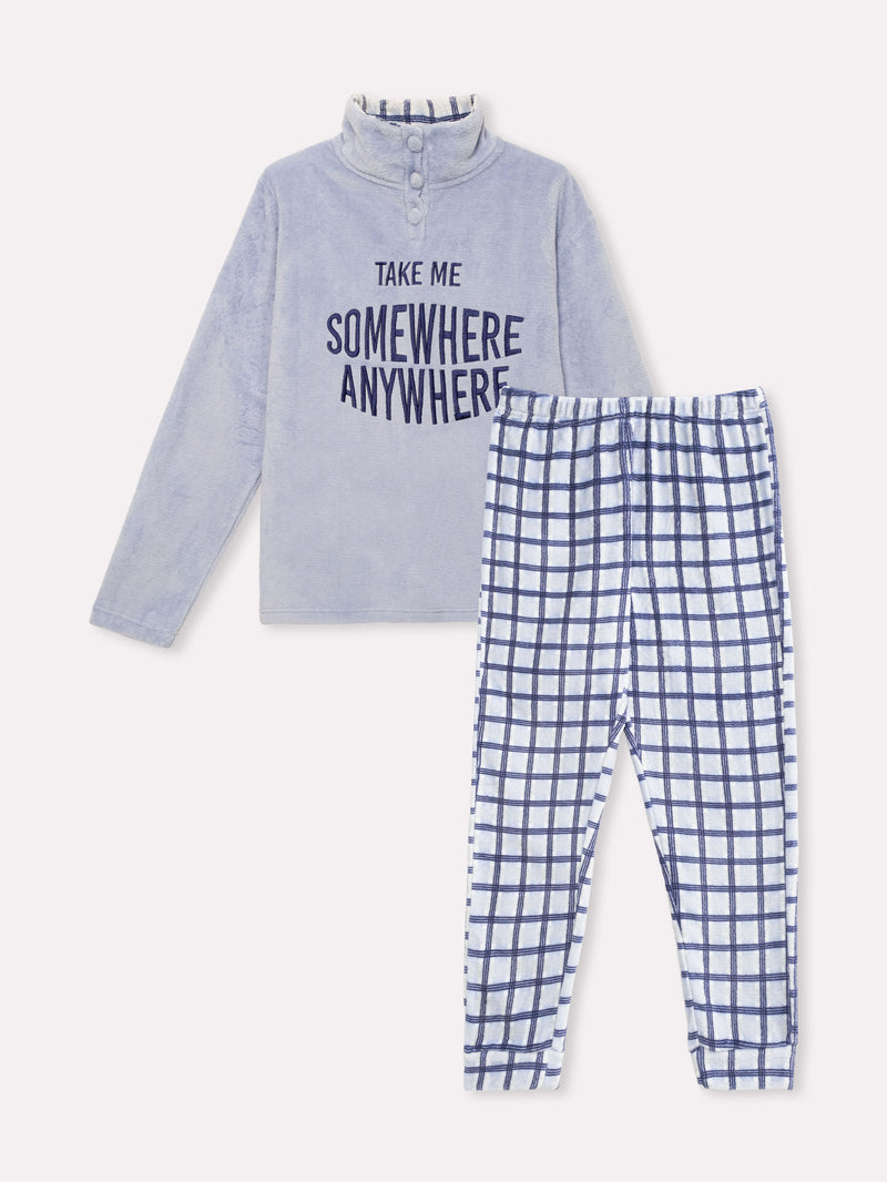 Jadea 5252 pigiama lungo Coral Fleece scozzese fiordaliso serie Nettuno 
